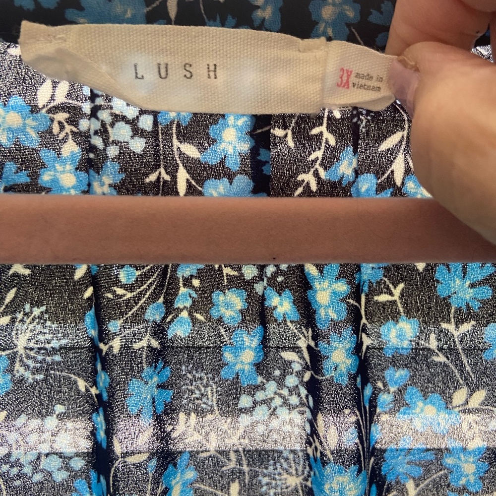 Lush Pleated Blue and Black Blouse